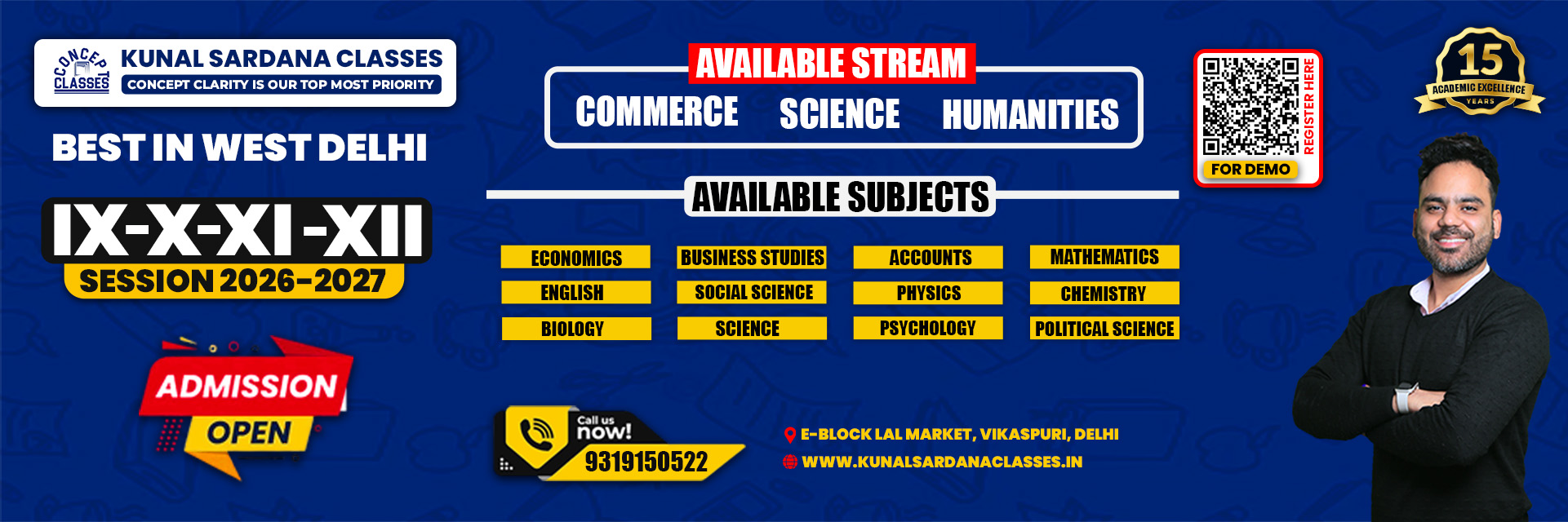 Kunal Sardana Classes admission for Classes 9 to 12 students in West Delhi with all streams and subjects